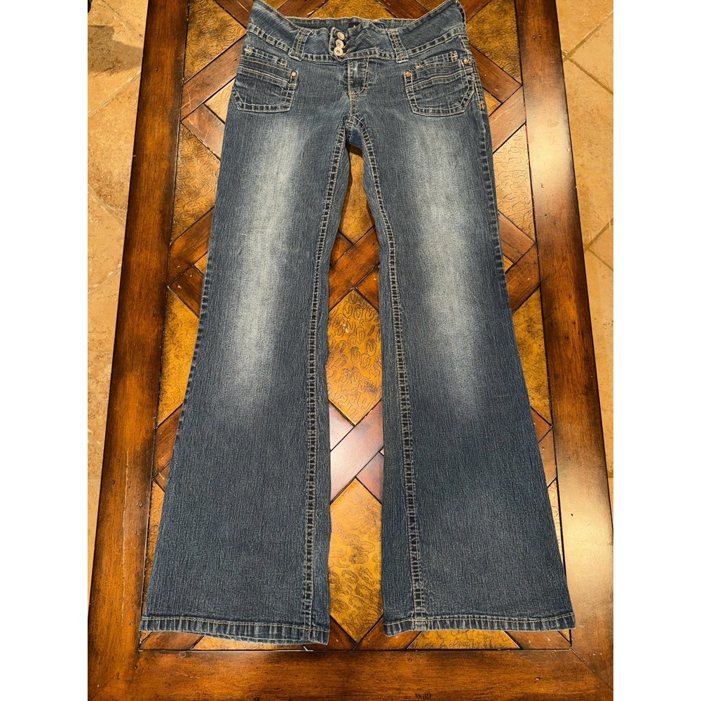 Y2K Low Rise Bootcut Jeans Size 11 (30x32)3 Button Flap Pocket Angels Rare